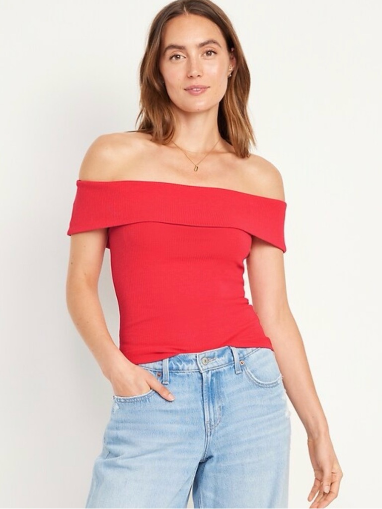 Old Navy Red Off-Shoulder Ribbed Camisole